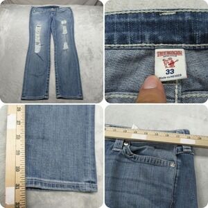 True Religion Jeans Womens 33 Medium Wash Distressed Skinny Flap Pocket 36x31